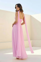 Kiora | Pink - Strapless A Line Chiffon Pleated Long Prom Dresses - KissProm