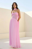 Kiora | Pink - Strapless A Line Chiffon Pleated Long Prom Dresses - KissProm
