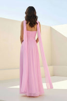 Kiora | Pink - Strapless A Line Chiffon Pleated Long Prom Dresses - KissProm