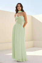 Kiora | Pink - Strapless A Line Chiffon Pleated Long Prom Dresses - KissProm