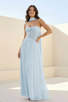 Kiora | Pink - Strapless A Line Chiffon Pleated Long Prom Dresses - KissProm