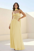 Kiora | Pink - Strapless A Line Chiffon Pleated Long Prom Dresses - KissProm