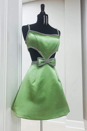 Kiro | Spaghetti Straps Blue Cutout Homecoming Dress with Bow