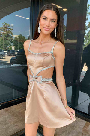 Kiro | Spaghetti Straps Blue Cutout Homecoming Dress with Bow