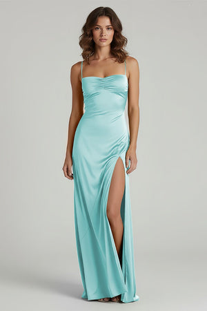 Spaghetti Straps Long Sheath Prom Dress With Split - KISSPROM PROM DRESSES