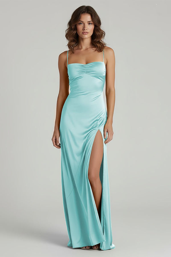 Spaghetti Straps Long Sheath Prom Dress With Split - KISSPROM PROM DRESSES