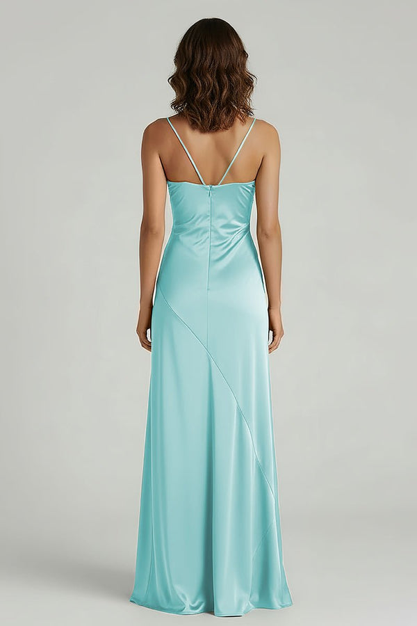 Spaghetti Straps Long Sheath Prom Dress With Split, Blue / 2 Spaghetti Straps Long Sheath Prom Dress With Split, Blue / 2