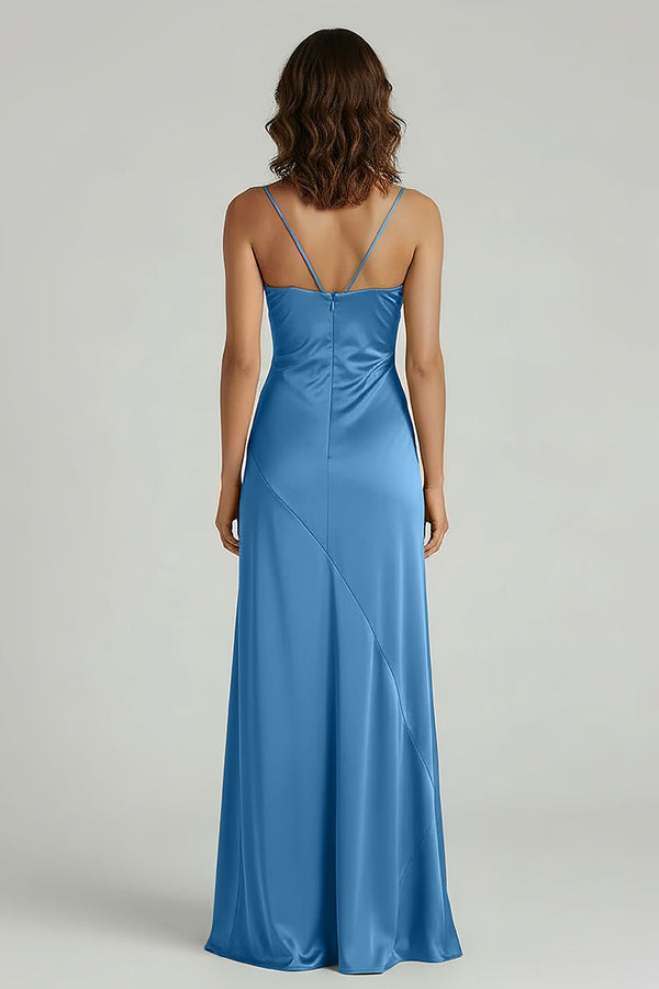 Spaghetti Straps Long Sheath Prom Dress With Split - KISSPROM PROM DRESSES