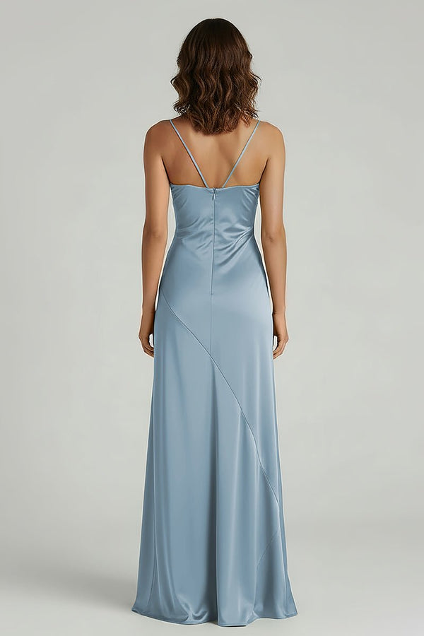 Spaghetti Straps Long Sheath Prom Dress With Split, Blue / 2 Spaghetti Straps Long Sheath Prom Dress With Split, Blue / 2