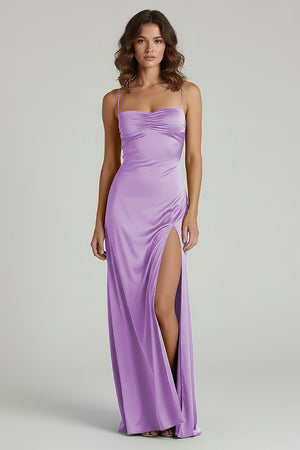Spaghetti Straps Long Sheath Prom Dress With Split - KISSPROM PROM DRESSES