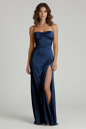 Spaghetti Straps Long Sheath Prom Dress With Split - KISSPROM PROM DRESSES