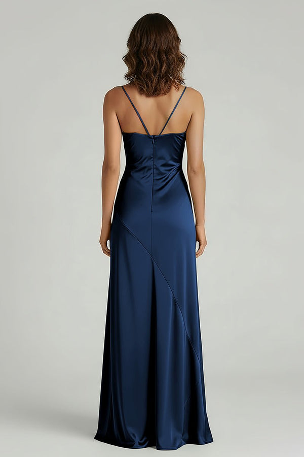 maxi women's prom dresses Spaghetti Straps Long Sheath Prom Dress With Split