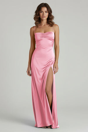 Spaghetti Straps Long Sheath Prom Dress With Split - KISSPROM PROM DRESSES