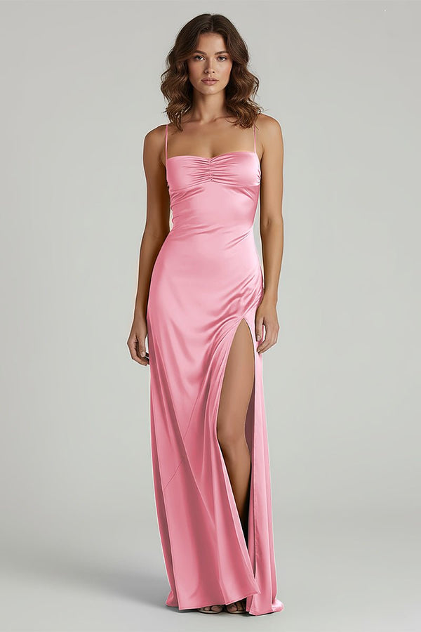 Spaghetti Straps Long Sheath Prom Dress With Split - KISSPROM PROM DRESSES