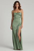 KissProm-Kitri Sage Sweetheart Long Sheath Prom Dress With Split