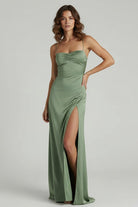 KissProm-Kitri Sage Sweetheart Long Sheath Prom Dress With Split