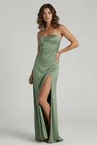 KissProm-Kitri Sage Sweetheart Long Sheath Prom Dress With Split