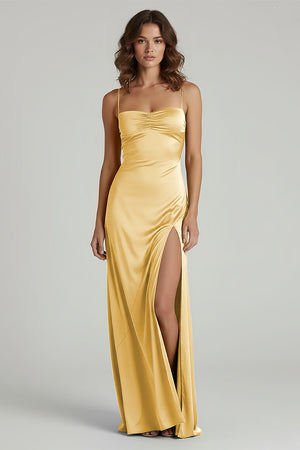 Spaghetti Straps Long Sheath Prom Dress With Split - KISSPROM PROM DRESSES
