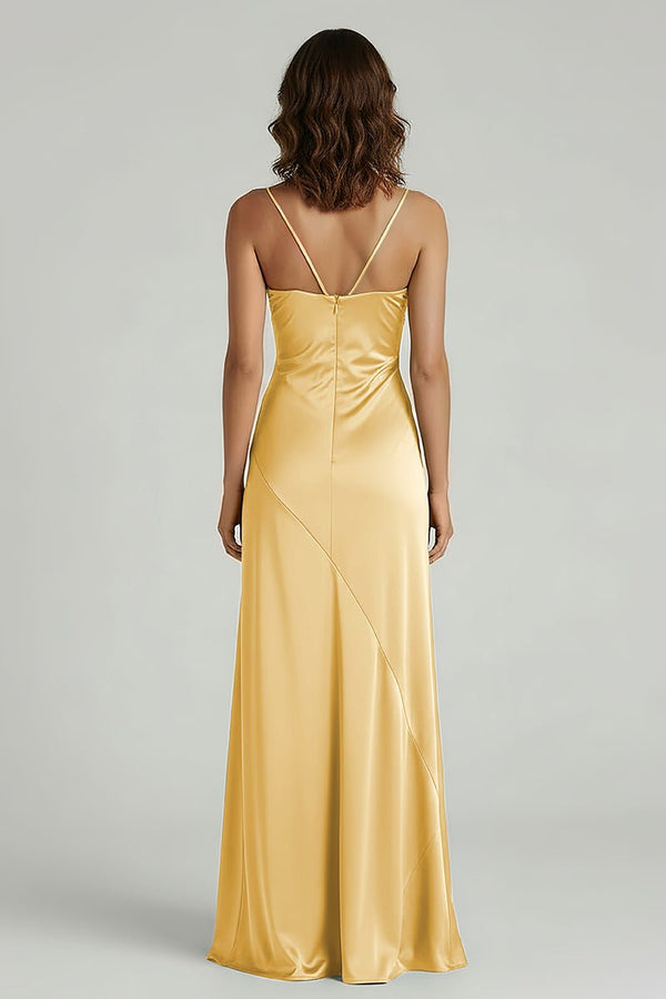 slim fit dress slacks Vintage Off Shoulder Gold Satin Draped Evening Gown