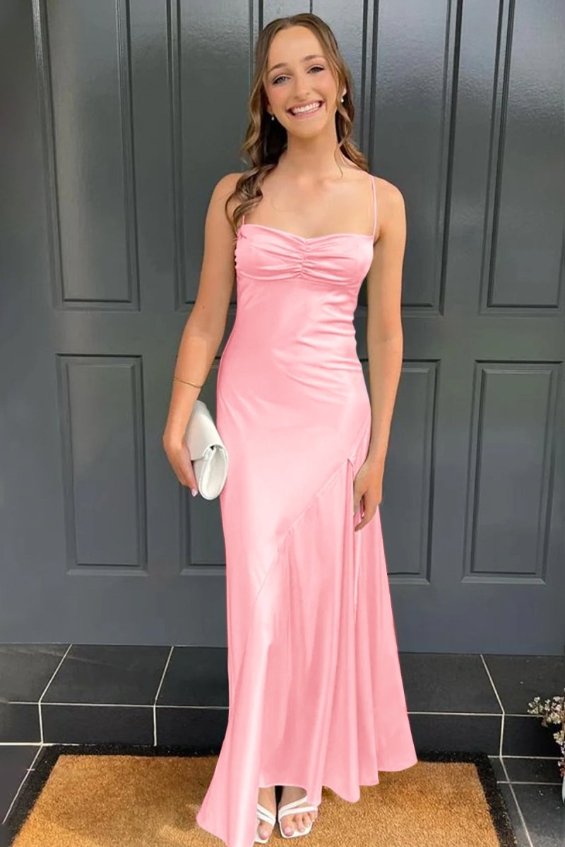 KissProm-Kitri Pink Sweetheart Long Sheath Prom Dress With Split