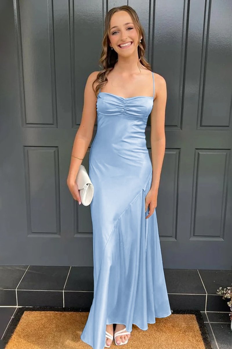 KissProm-Kitri Sky Blue Sweetheart Long Sheath Prom Dress With Split
