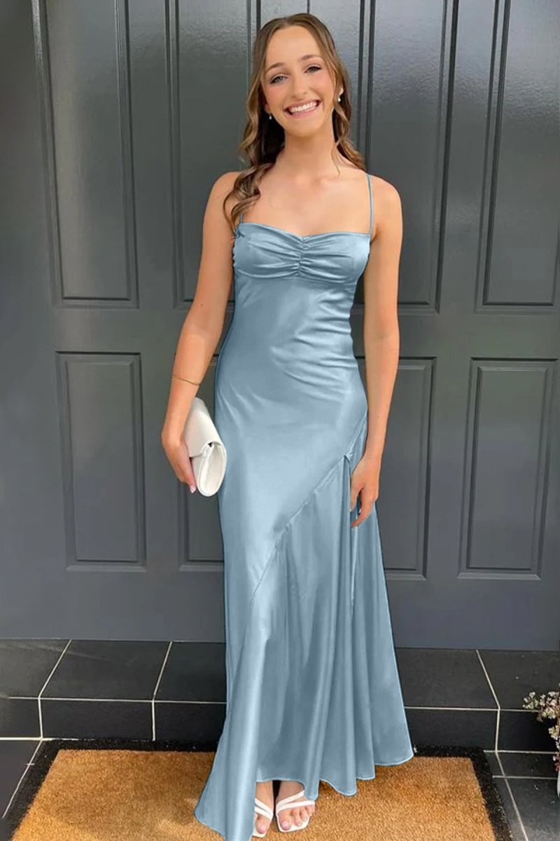 KissProm-Kitri Dusty Blue Sweetheart Long Sheath Prom Dress With Split