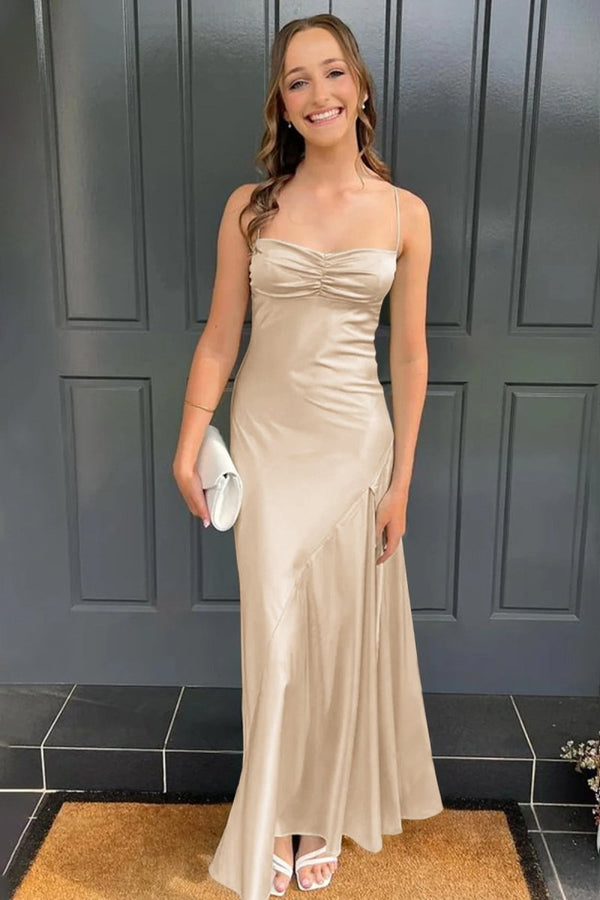 Spaghetti Straps Long Sheath Prom Dress With Split