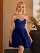 Kiva | Black - A Line Tulle Sweetheart Ruffles Homecoming Dresses with Beads