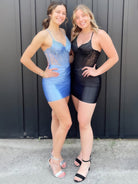 Klytie | Black - Spaghetti Straps Satin Bodycon Pleated Homecoming Dress With Beading