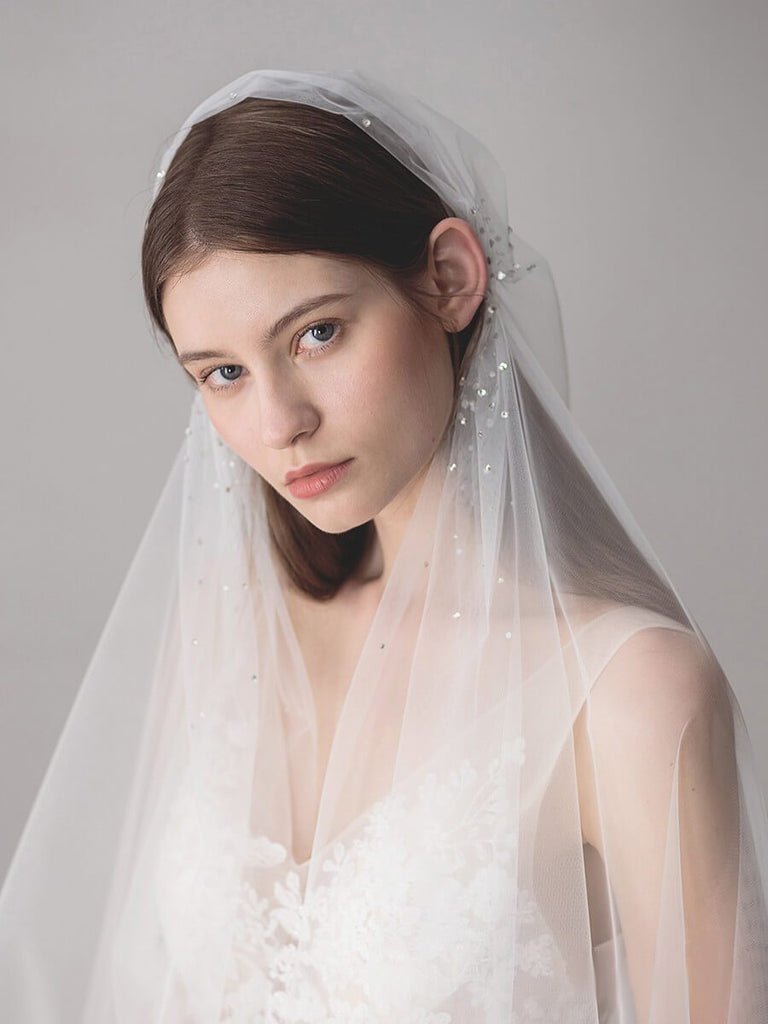 Knee Length Juliet Cap Veils Asymmetrical Hem Bridal Veil - KissProm