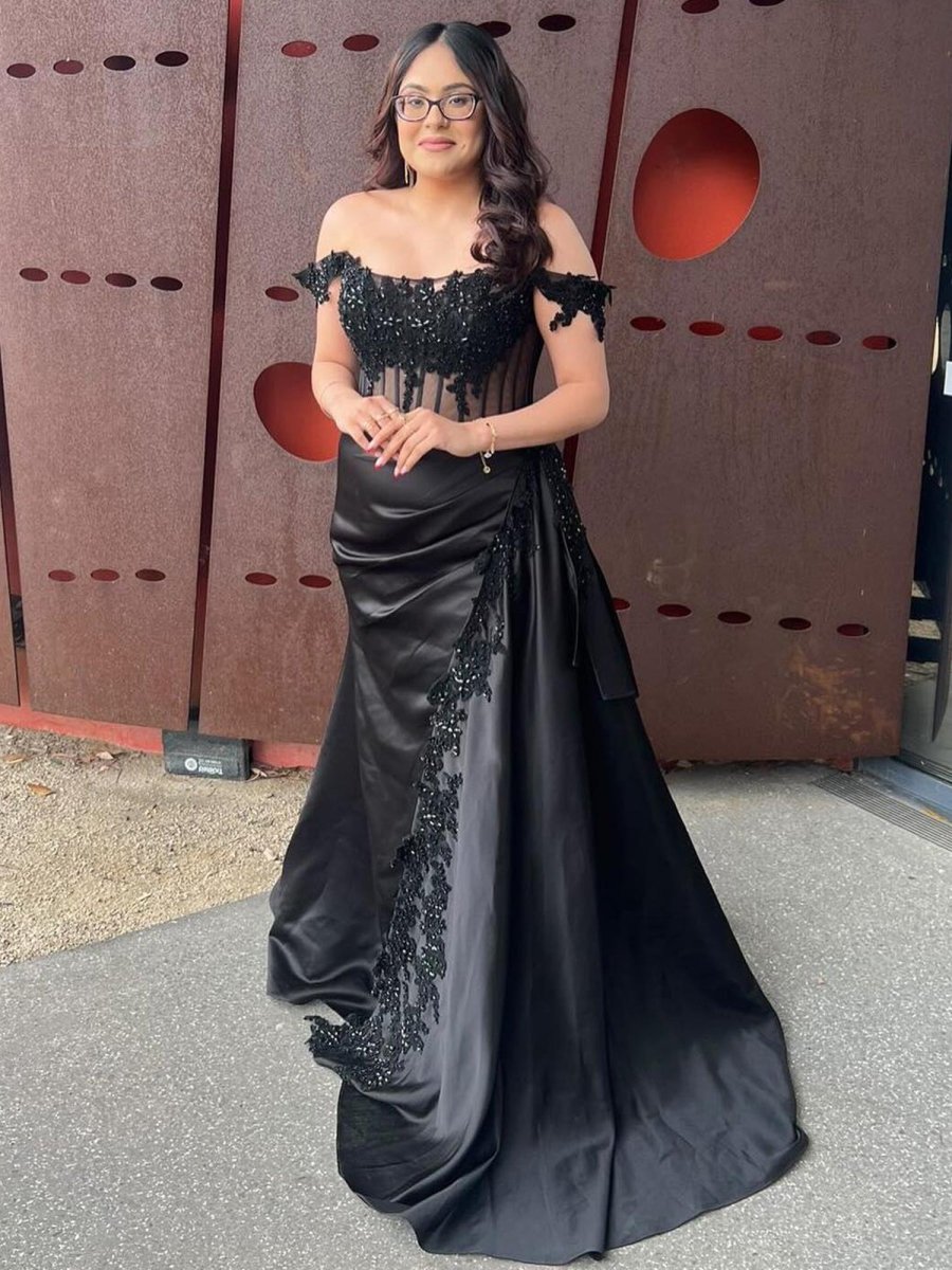 off the shoulder beaded prom dress LaDivine CD0198 Prom Dress - Black