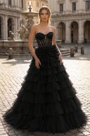 Yellow Sweetheart A Line Tiered Tulle Long Prom Dress - KISSPROM PROM DRESSES