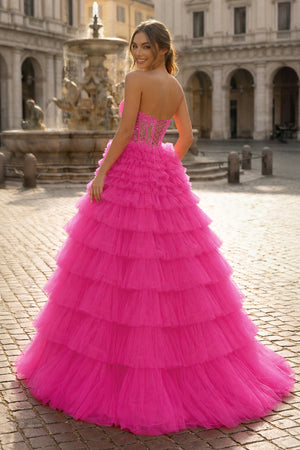 Yellow Sweetheart A Line Tiered Tulle Long Prom Dress - KISSPROM PROM DRESSES
