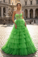 Yellow Sweetheart A Line Tiered Tulle Long Prom Dress - KISSPROM PROM DRESSES