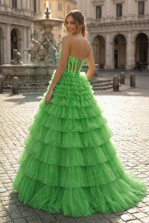 Yellow Sweetheart A Line Tiered Tulle Long Prom Dress - KISSPROM PROM DRESSES