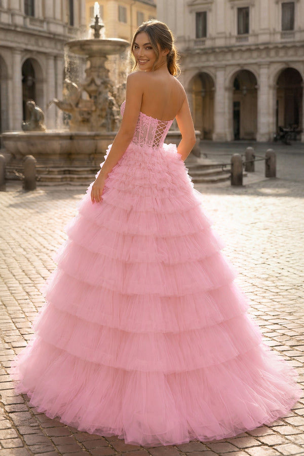 Yellow Sweetheart A Line Tiered Tulle Long Prom Dress - KISSPROM PROM DRESSES