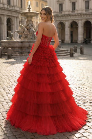 Yellow Sweetheart A Line Tiered Tulle Long Prom Dress - KISSPROM PROM DRESSES