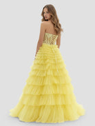 KissProm-Korrine Yellow Sweetheart A Line Tiered Tulle Long Prom Dress