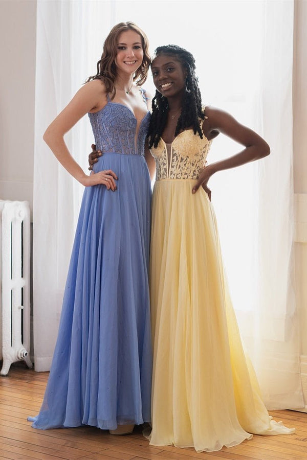 Periwinkle Off - the - Shoulder A - line Princess Prom Gown - KissProm