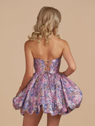 Kovi | Purple - A Line Brocade Strapless Corset Floral Homecoming Dress with Bubble Hem