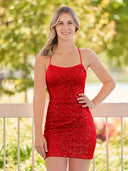 Bodycon Short Orange Scoop Neck Sequins Mini Party Dresses - KissProm