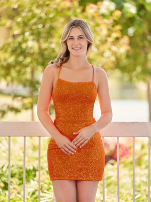 Dawn | Bodycon Short Orange Scoop Neck Sequins Homecoming Dress