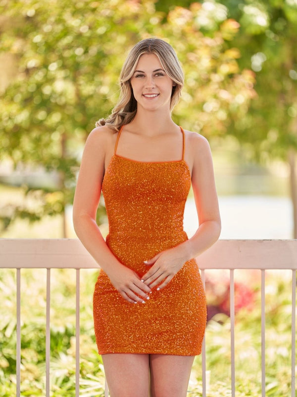 Dawn | Bodycon Short Orange Scoop Neck Sequins Homecoming Dress