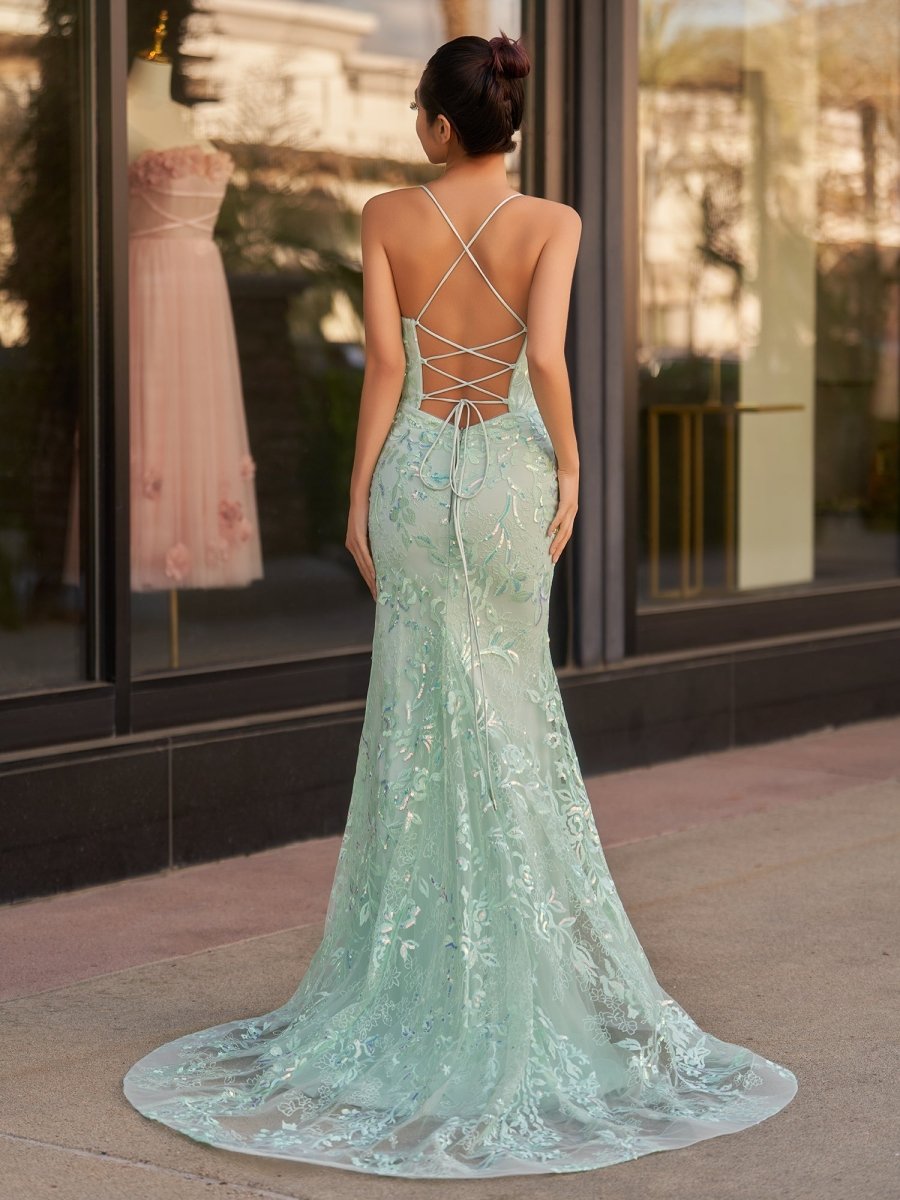 Sylvia Lilac Mermaid Scoop Lace Prom Dress with Lace-up Open back