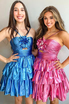 Kristinaa | Royal Blue - Keyhole A Line Metallic Homecoming Dress With Flower