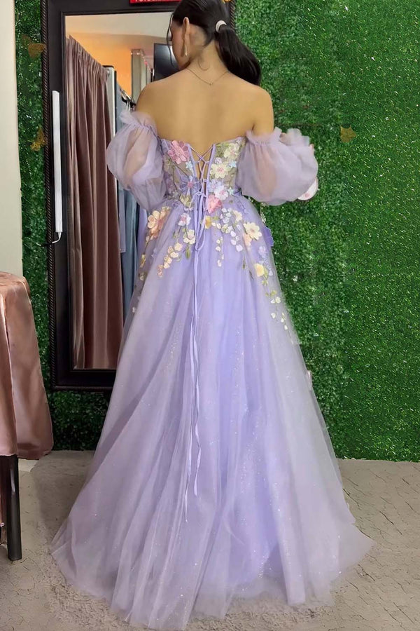 Lavender A-Line Strapless Tulle Prom Dress with 3D Flowers – Prom Dresses by KissProm | Available at KissProm