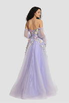 KissProm-Kylena Lavender A-Line Strapless Tulle Prom Dress with 3D Flowers