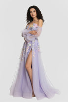KissProm-Kylena Lavender A-Line Strapless Tulle Prom Dress with 3D Flowers