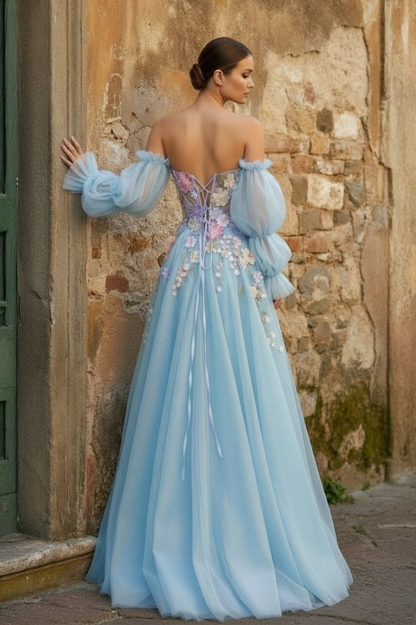 Lavender A-Line Strapless Tulle Prom Dress with 3D Flowers – Prom Dresses by KissProm | Available at KissProm