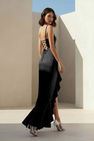 Kylin | Lavender - Spaghetti Straps Sheath Satin Pleated Formal Prom Dresses With Ruffles - KissProm